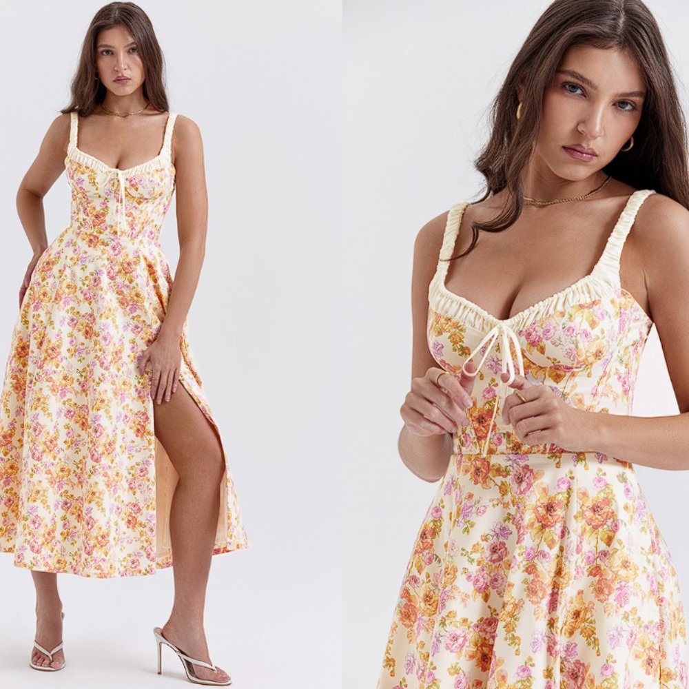 House of CB 'Sabrina' Ivory Print Bustier Sundress NWOT